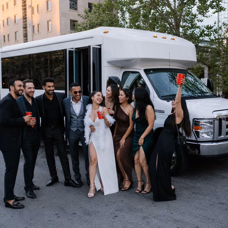 Black Mercedes Sprinter van staged for an San Jose Bachelor & Bachelorette Transportation group