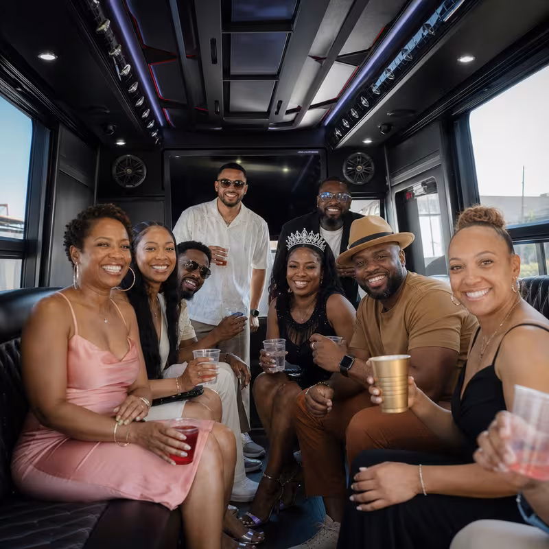 Black Mercedes Sprinter van staged for an San Jose Birthday Transportation group