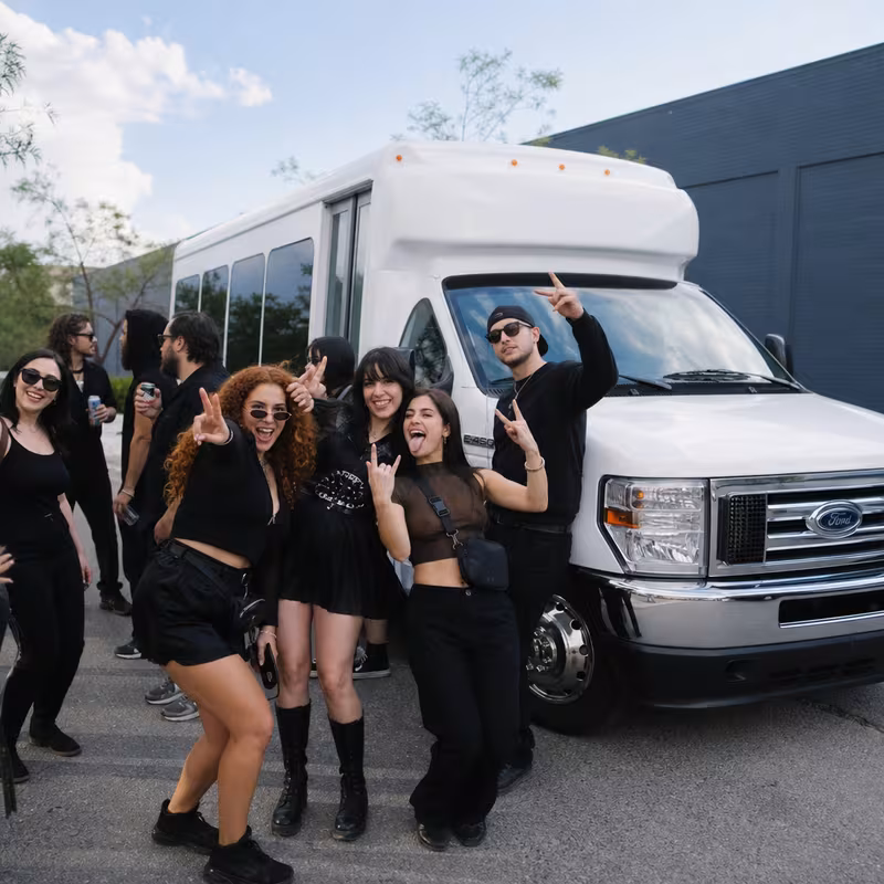 Black Mercedes Sprinter van staged for an San Jose Concert Transportation group