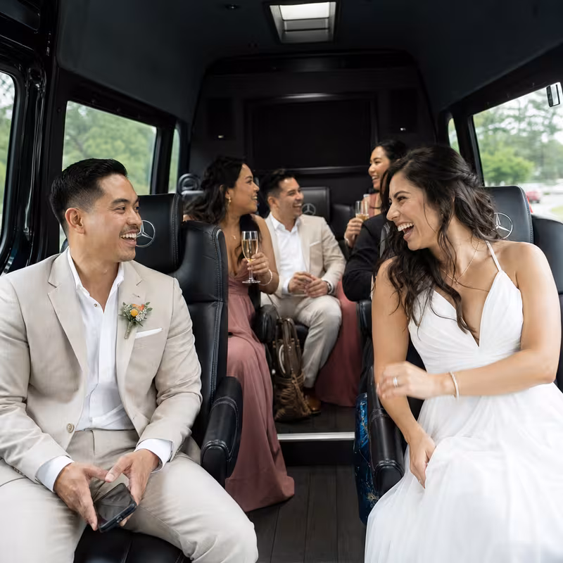 Black Mercedes Sprinter van staged for an San Jose Wedding Transportation group