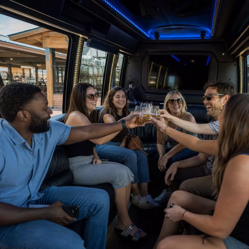 Black Mercedes Sprinter van staged for an San Jose Winery & Brewery Tour Transportation group
